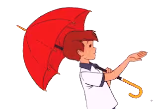 Christopher Robin holding a red umbrella