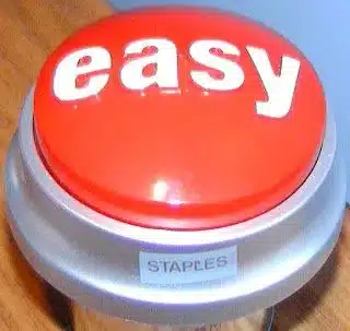 a big orange button with the word, "easy" on top of it
