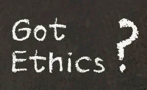 A gray sign that says, "Got Ethics?"