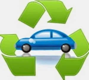 a car in the middle of a recycle icon