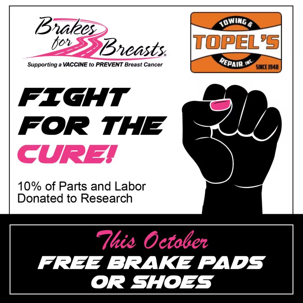 A pink Brakes for Breasts poster with the words, "Fight for the Cure"