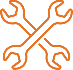 an orange icon of a two wrenches forming an x