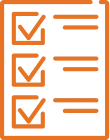 an orange icon of a checklist