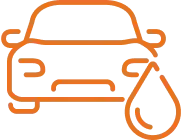 an orange icon of a car with a drop of fluid