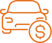 an orange icon of a car with a dollar sign