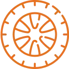 an orange icon of a car's wheel